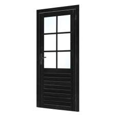 Vuren enkele glas deur 6-ruits rd zwart gespoten 100 x 205 cm K216416