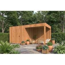 Tuinhuis KubeLine Douglas met luifel XL 380 x 590 cm onbehandelde wanden