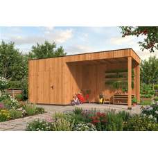 Tuinhuis KubeLine Douglas met luifel L 380 x 687 cm onbehandelde wanden