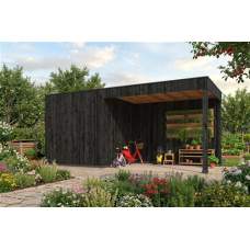 Tuinhuis KubeLine Douglas met luifel L 380 x 687 cm zwarte wanden