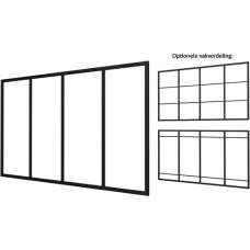 Industriële glaspui D zwart gecoat aluminium raamwerk 371 x 224 cm 1015509