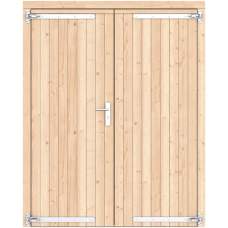 Vuren dubbele dichte deur groen geïmpregneerd 168 x 209 cm verzinkte hengen RVS beslag 1073339