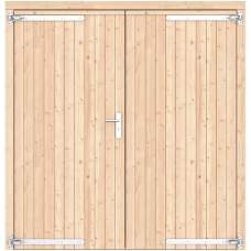 Vuren dubbele dichte deur groen geïmpregneerd 201 x 209 cm verzinkte hengen RVS beslag 1073341