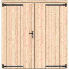 Vuren dubbele dichte deur groen geïmpregneerd 201 x 209 cm zwart beslag 1073342