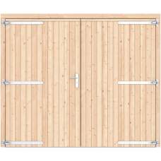 Vuren dubbele dichte deur groen geïmpregneerd 250 x 209 cm verzinkte hengen RVS beslag 1073343