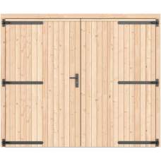 Vuren dubbele dichte deur groen geïmpregneerd 250 x 209 cm zwart beslag 1073344