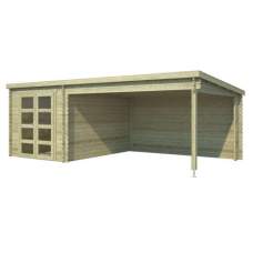 Blokhut Narelle 240 + 390 x 350 cm groen geïmpregneerd Blokhut Narelle 240 + 390 x 350 cm groen geïmpregneerd